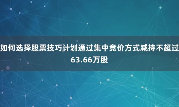 如何选择股票技巧计划通过集中竞价方式减持不超过63.66万股